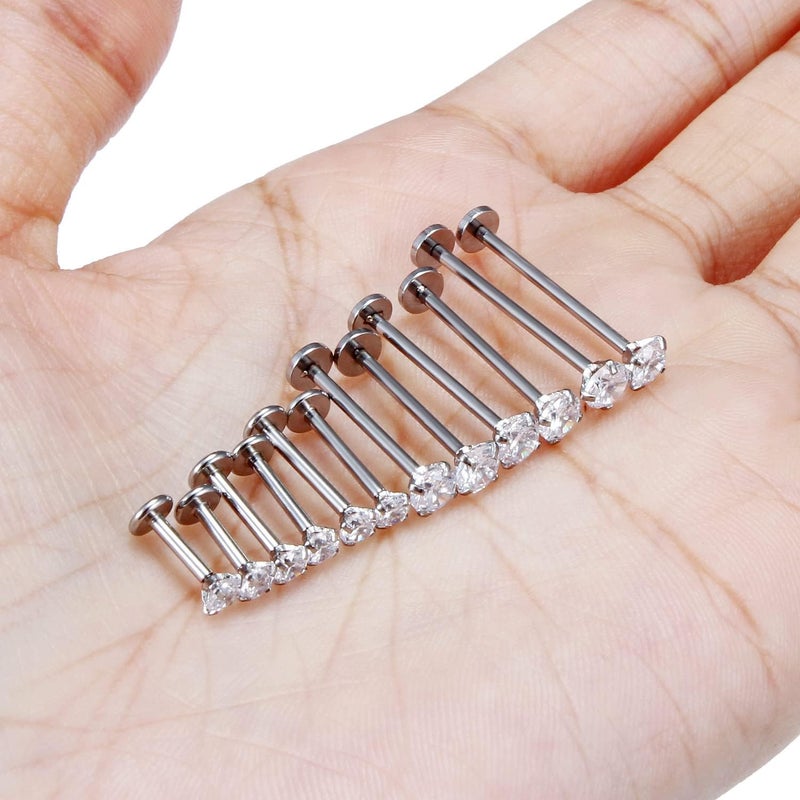 Ftovosyo 12Pcs 14G 16G Different Sizes Flat Back Stud Stainless Steel Labret Ashley Medusa Monroe Dimple Cheek Lip Rings Studs Piercing Jewelry for Women Men Bar Length 6mm-19mm - Image 3